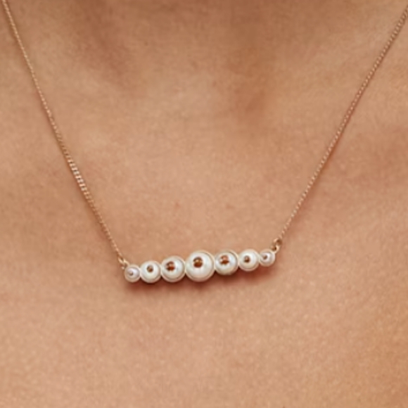 All Saints Necklace Dana Pearl Bar Necklace Gold - Picture 14 of 14